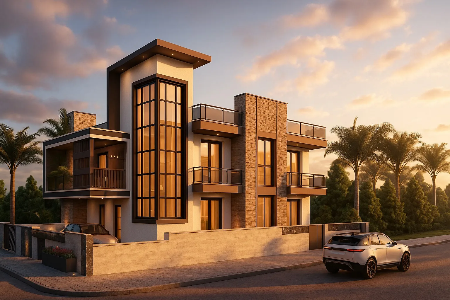 Modern luxury villa by BIM Architects at golden hour